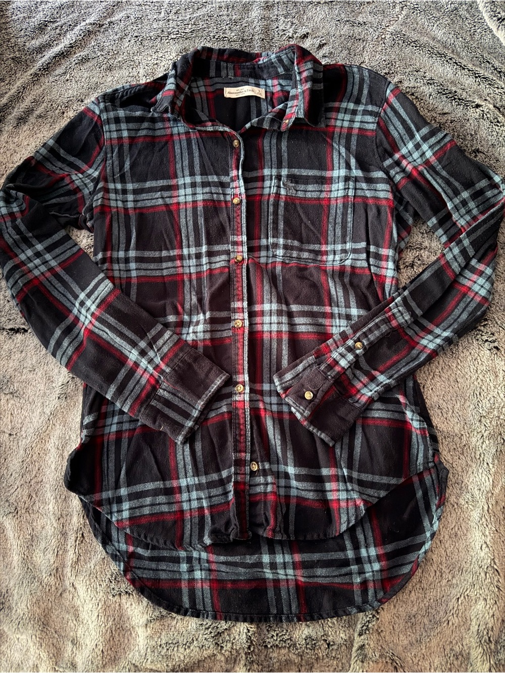 Abercrombie & Fitch Blue, Red & Gray Plaid Button-Down Shirt